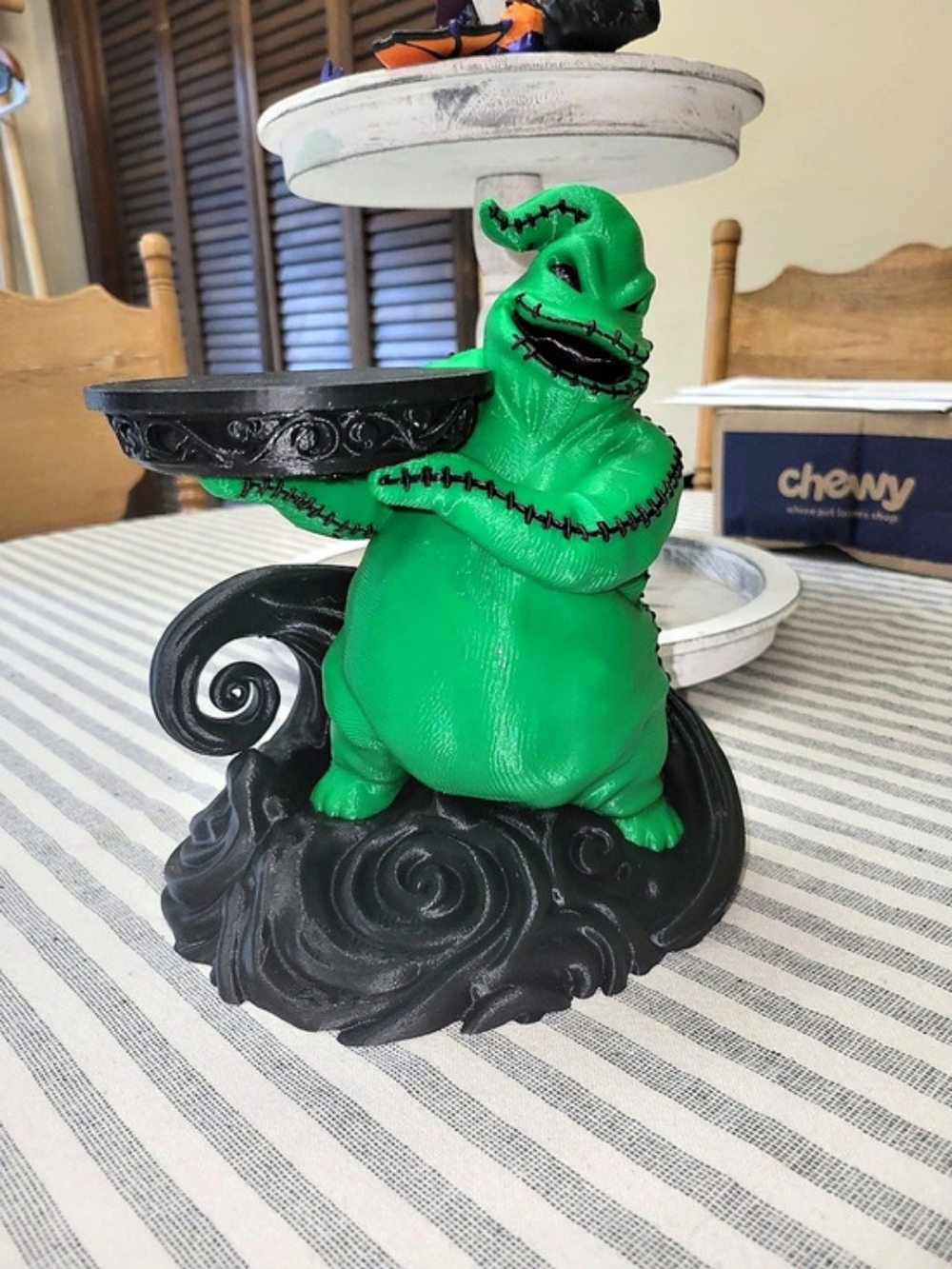 3D Printed Oogie Boogie 3-Wick Candle Holder Green & Black